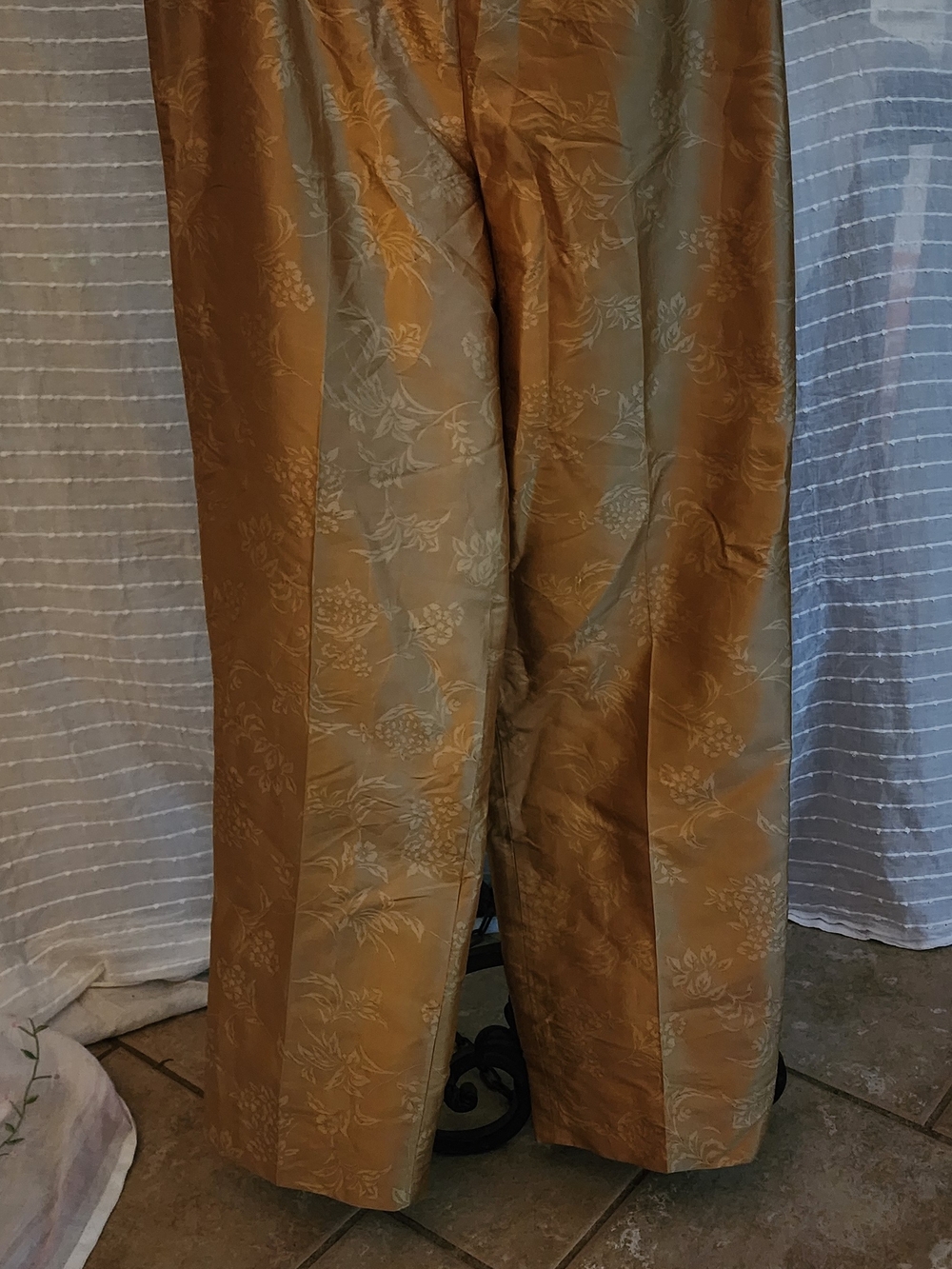 Kate Hill Gold Silk Floral Jacquard Dress Pants Acetate Lining Sz 10P